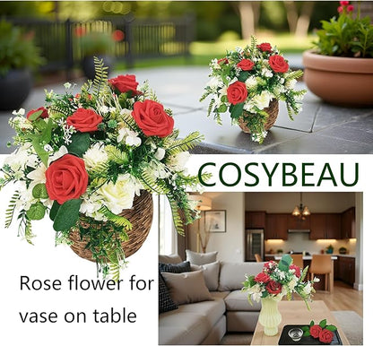 Artificial Flowers 25pcs Fake Roses, Red Foam Rose Faux Flower for DIY Wedding Bouquets Bridal Shower Centerpieces Floral Arrangements Home Decorations Party Backdrops Table
