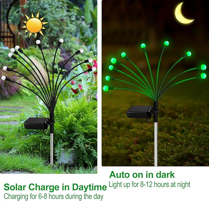Kohlrabi Solar Halloween Lights Outdoor, 6 Pack 60 LED Solar Green Firefly Lights Waterproof, Sway by Wind, Swaying Light for Yard Patio Backyard Garden Planter Flower Bed Pathway Outdoor Decoration