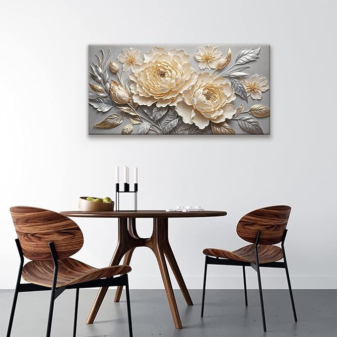 Canvas Art Wall Decor Prints Picture Flower Wall Art Landscape Painting Silver White Floral Wall Art Bedroom Bathroom Office Home Wall Decor 20" X 40" Ready To Hang