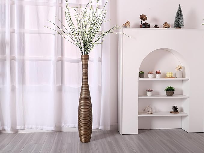 Leewadee Decorative Tall Floor Vase for Living Room Decor, 34 inches, Gold, Resin