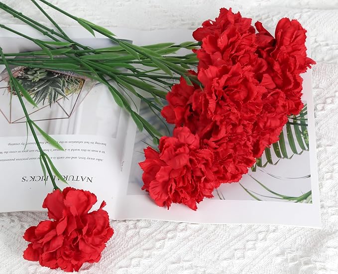 Red Carnations Artificial Flowers 15PCS Carnations Flowers Silk Flowers 21.25in Fake Flowers for Wedding Home Table Centerpieces Floral Arrangements(Red)