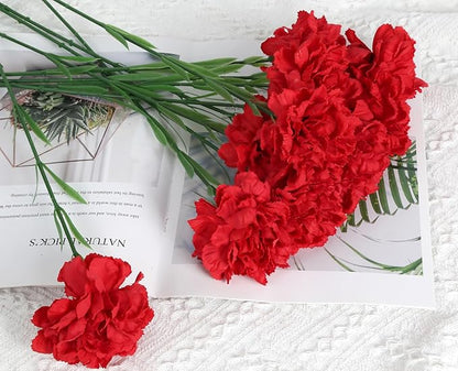 Red Carnations Artificial Flowers 15PCS Carnations Flowers Silk Flowers 21.25in Fake Flowers for Wedding Home Table Centerpieces Floral Arrangements(Red)
