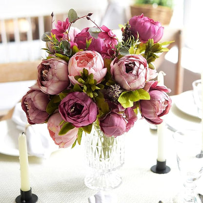 FiveSeasonStuff Soft Peach Pink and Magenta Red Vintage Artificial Peonies Silk Flowers and Hydrangeas for Wedding Bridal Home Decor – Beautiful Floral Centerpiece Bouquet (Celestial Beauty)