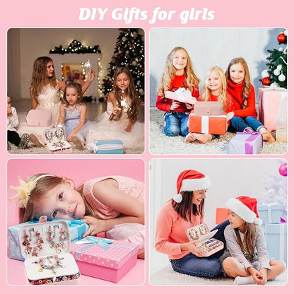 YJK Charm Bracelet Making Kit, 5-12 Year Old Girl Birthday Gifts, 133 Pcs DIY Beaded Jewelry Making Kit with Jewelry Box, Creative Crafts for Girls, Charm Necklace Making kit for Girls (Red & Pink)
