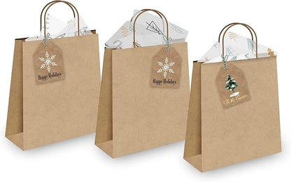 Pro Supply Global 24 Count of 2.5 Inch x 3 Inch Pre Strung Christmas Fir Trees Gift Tag Assorted Printed Designs on Large Cardstock Gift Hang Tags - Ideal to Use on Bags
