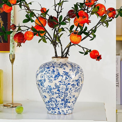 Sungmor Vintage Ceramic Flower Vase - 9.4 Inch Retro Ice Cracked Glaze Chinoiserie Vase, Rustic Farmhouse Home Décor Accent for Dried Flowers, Greenery - Table Centerpieces, Shelf, Mantel Decor