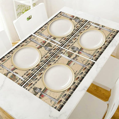 Rustic Cabin Bear Placemats Fishing Rods Lure Southwestern Check Plaid Brown Art Printed Dining Table Mats Set of 4 for Home Kitchen Holiday Picnic Party Decor 12x18in