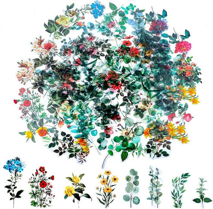 80 Pieces Natural Vintage Flower Stickers for Scrapbooking, Self-Adhesive Scrapbooking Stickers Supplies Journal for Adult Card Making Letters DIY (Style D)