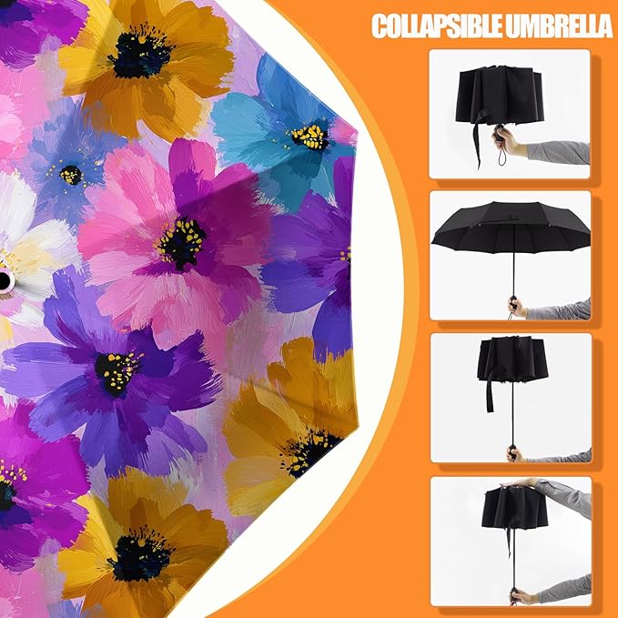 Small Compact Travel Automatic Folding Umbrella for Women, Portable Lightweight, Rain, Wind, UV Sun Shade