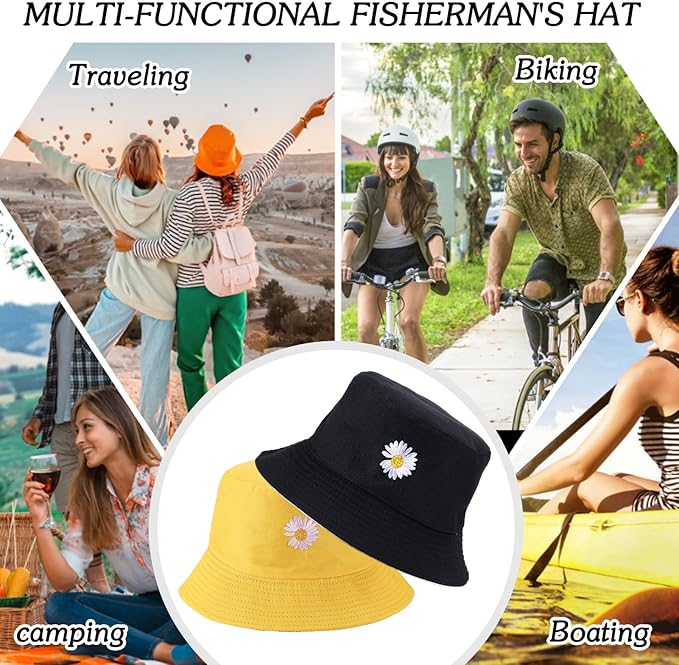 Sun Hat for Women Bucket Hat Cotton Reversible Summer Travel Beach Fishing Cap