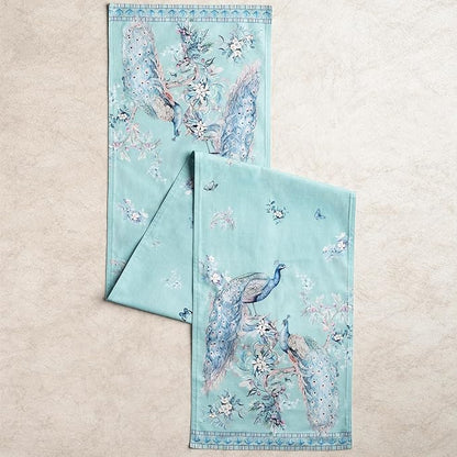 Maison d' Hermine Tablerunners 100% Combed Cotton Premium Table Runner Decorative Table Cover, Home, Kitchen, Peacock Utopia - Pastel Turquoise, Double Layer - (14.5"x72")