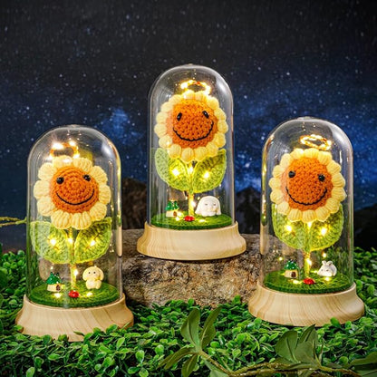 Levvohd Sunflower Gifts for Women, Sun Flower Birthday Gifts for Grandma, in Plastic Dome Sunflower, for Her Mom Mothers Day, Anniversary Christmas Valentine Gifts (C- White Rabbit)
