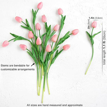 FiveSeasonStuff Real Touch Tulips Artificial Flowers – 15 Stems Faux Tulip Bouquet in Gift Box for Wedding, Home Decor, Party, Floral Arrangements (Amaranth Pink)