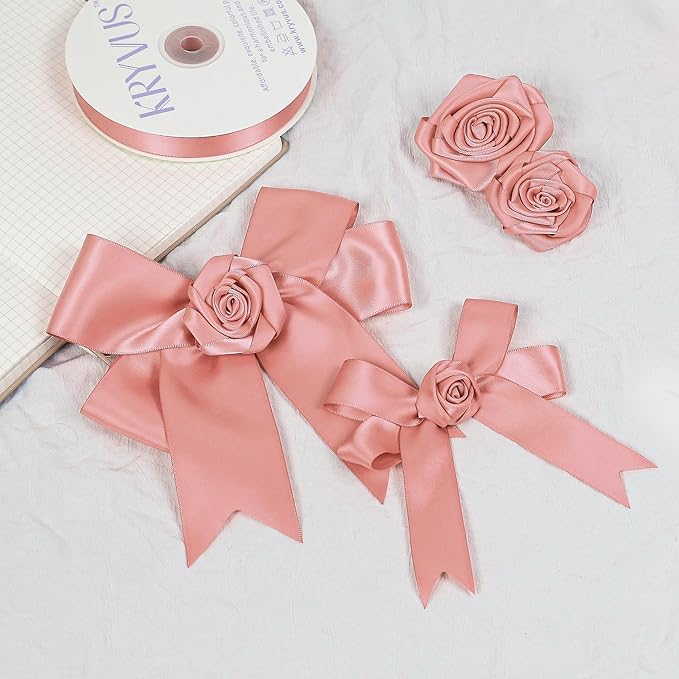 Rose Gold Satin Ribbon, Double Faced 7/8 Inch X 25 Yards Rose Gold Ribbon, Premium Satin Ribbon for Gift Wrapping, Crafts, Hair Bow Making, Sewing, Flower Bouquet, Wedding Party Decor