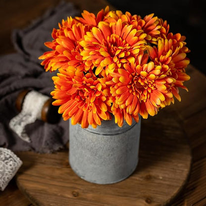 TOPIA Artificial African Daisies Flowers African Daisy Silk Flowers Artificial Gerbera Daisies Pack of 10 (Orange)