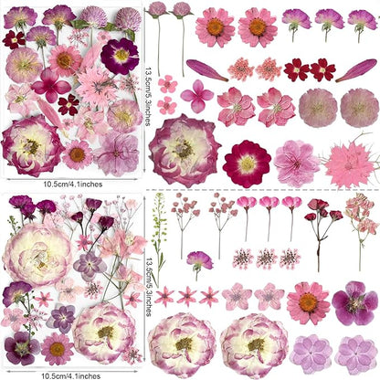 148PCS Purple Hot Pink Dried Pressed Flowers with Butterfly Stickers - YouthBro Real Nature Flowers Set for Resin DIY Jewelry Making Nail Card Scrapbook Art Craft Floral Decors