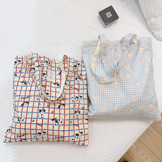 Cotton Canvas Tote Bag Reusable Soft Grocery Cloth Bag Floral Shoulder Bag for Beach Travel Shopping