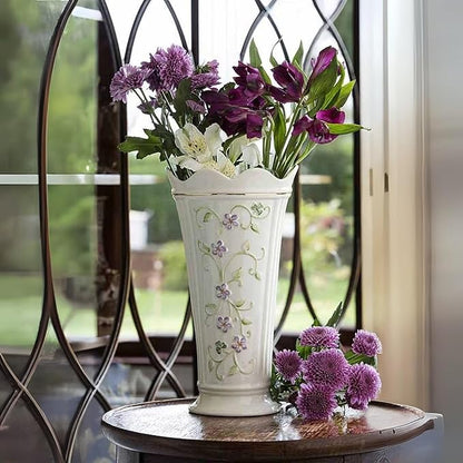 Belleek Irish Flax Vase - White Flower Vase Handcrafted Fine Parian China Irish Decor, 6" W x 9.5" H