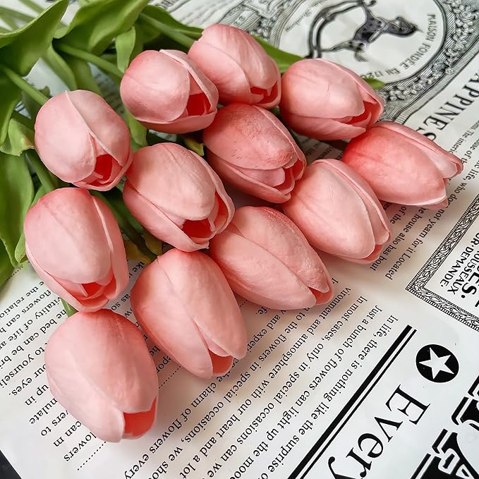UKELER 24 Pcs Artificial Tulip Flowers Dark Pink Real Touch PU Tulip Flowers for Floral Arrangement Centerpiece Wedding Bouquet Table Decoration Birthday Mother Gift