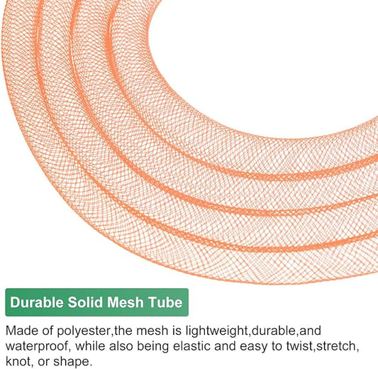 Mesh Tube Ribbon 25 Yards, 10mm Elastic Fabric Ribbons Mesh Tubing for Crafts/Gift Wrapping/Flower Bouquets/Wedding/Birthday/Holiday/Wreaths Christmas/Decoration[Orange]
