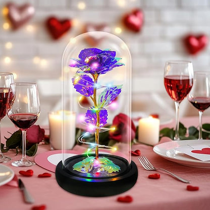 Childom Christmas Rose Gifts for Women,Birthday Gifts for Women Mom Christmas,Flowers for Delivery Prime,Purple Light Up Rose in A Glass Dome,Anniversary Flowers Gift for Her Grandma Valentines Day