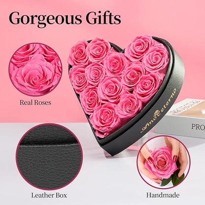 Flower, Forever Roses in A Box, Fresh Flowers, Birthday Gifts for Her, Women, Mom, Girlfriend, Wife, Grandma,Pink Forever Roses