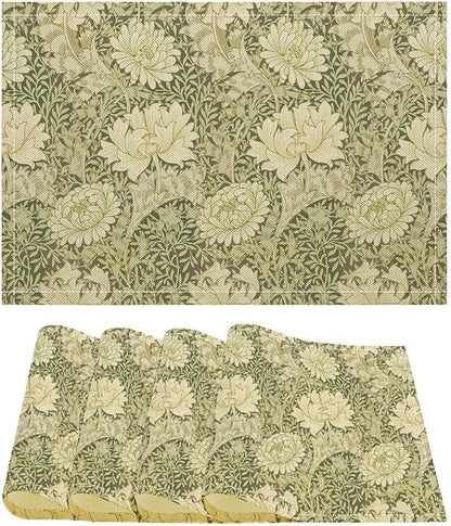 Retro Flower Placemats William Morris Country Farmhouse Flowers Art Printed Dining Table Mats Set of 4 for Home Kitchen Holiday Picnic Party Decoration 12x18in