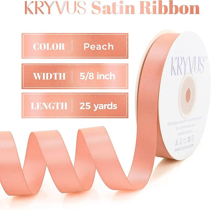 Peach Satin Ribbon, Double Faced 5/8 Inch X 25 Yards Peach Ribbon, Premium Satin Ribbon for Gift Wrapping, Crafts, Hair Bow Making, Sewing, Flower Bouquet, Wedding Party Decor