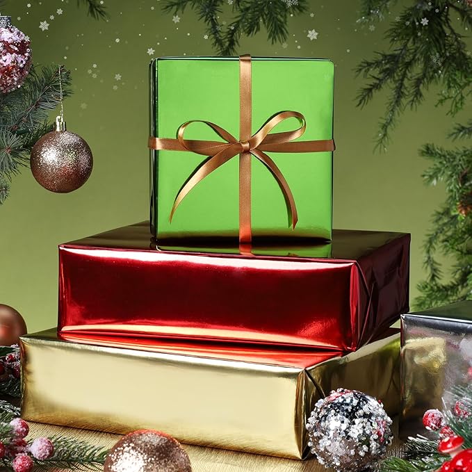 LaRibbons Green Metallic Wrapping Paper, 30 Inch X 33 Feet (82.5sq.ft) Solid Color Paper Roll, Gift Wrapping Paper Rolls for Wedding, Birthday, Christmas, Baby Shower