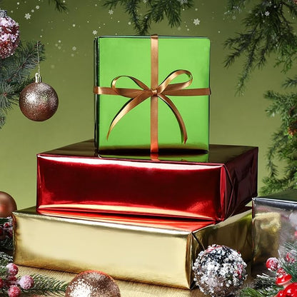 LaRibbons Golden Metallic Wrapping Paper, 17 Inch X 33 Feet Premium Foil Gift Wrap for Christmas, Holiday, Wedding, Birthday & Celebration Gifts