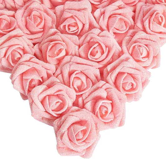 IPOPU Glitter Roses,25pcs Foam Glitter Roses Glitter Flowers Artificial Roses with Stem for DIY Wedding Bridal Bouquet Home Party Decoration(Peach)