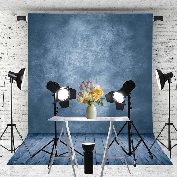 Professional Abstract Portrait Photography Backdrop,Wall with Wood Floor Backdrop for Kids Photography Baby Newborn Cake Smash Photo Shoots Hypoallergenic Fabric Photography Props(Blue-6x9ft)