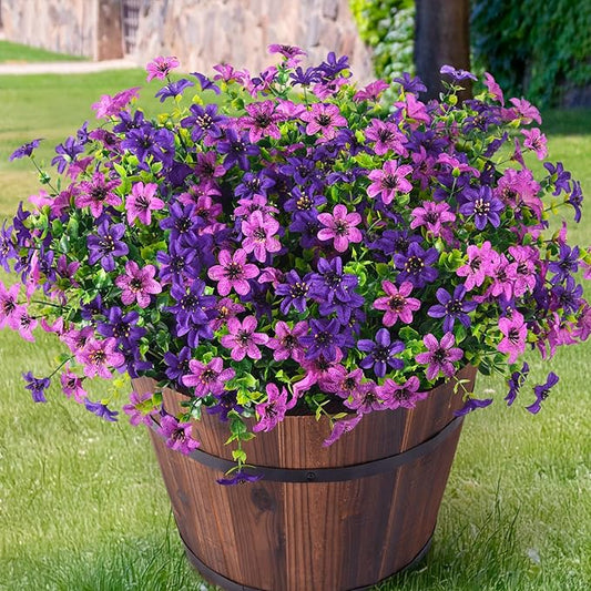 Homsunny Artificial Mums Fake Flowers for Outdoors Decor, 12 Bundles Faux Plants Silk Daisy Flower Outside UV Resistant Decoration for Home Window Patio Porch Yard(Purple)