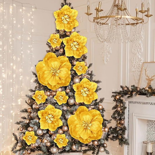 Giant Paper Flowers Artificial Large Paper Flower Decoration for Handcrafted Wall Backdrop Christmas Mexican Wedding Graduation Bridal Shower Birthday Party Supplies(Gold,12 Pcs)