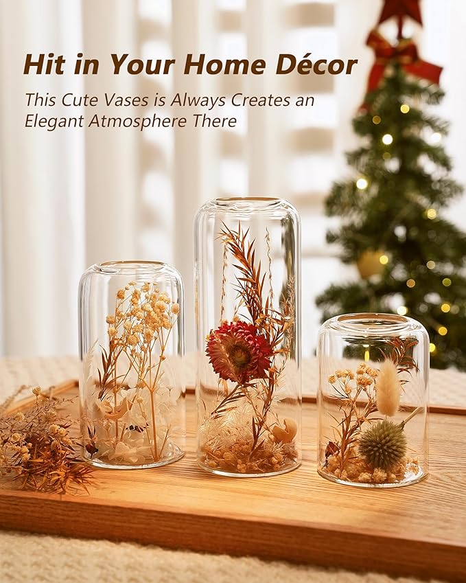 ZENS Bud Vases Set of 6, Modern Small Glasss Vase for Flower Clear Bud Vases in Bulk for Wedding Centerpiece, Blown Thicker Glass Small Vase for Flowers, Wedding Party Decorative, Home Bathroom Decor