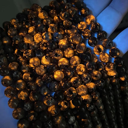 70PCS 10MM Flame Yooperlite Stone Beads Loose Beads for Jewelry Making DIY Bracelets Show Flame Color Under The Irradiation of UV Lamps 2 Strands