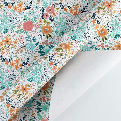 WRAPAHOLIC Floral Wrapping Paper Roll - Mini Roll - 17 Inch x 33 Feet - Spring Summer Garden Flower Design Perfect for Wedding, Bridal Shower, Birthday, Baby Shower