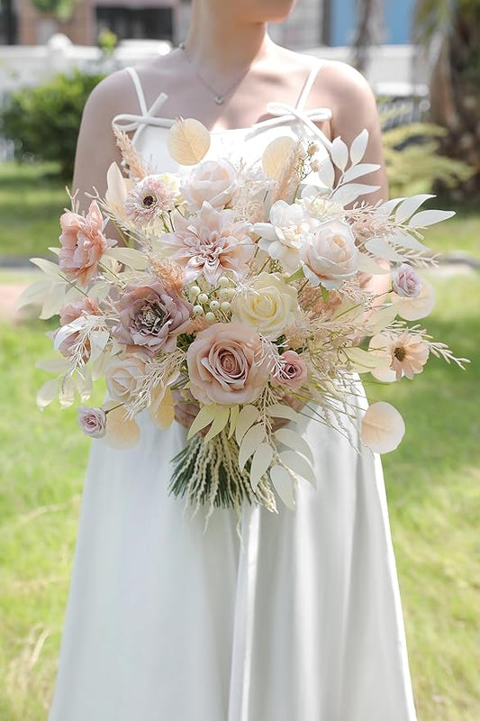 Artificial Flowers Nude Color Box Set for DIY Bridal Bouquets Wedding Shower Decorations Fake Floral Arrangements for Party Table Centerpieces Home Decor Indoor Outdoor