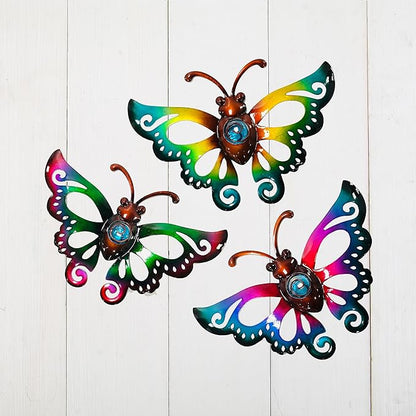 Garden Decor Clearance Metal Butterfly Wall decor 3D Wall Art Hanging Christmas for Patio Fence, Set of 3, 9 inch, Indoor Outdoor Christmas Gift for Family