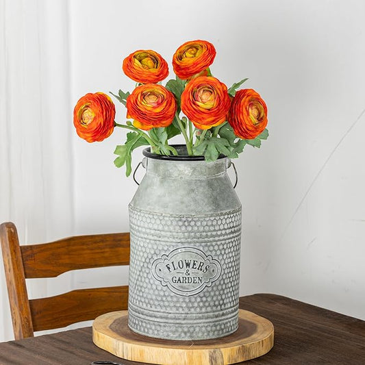 Orange Artificial Ranunculus Flowers with Real Touch Stem, Autumn Colour Ranunculus Flowers(10 Pack) (Orange)
