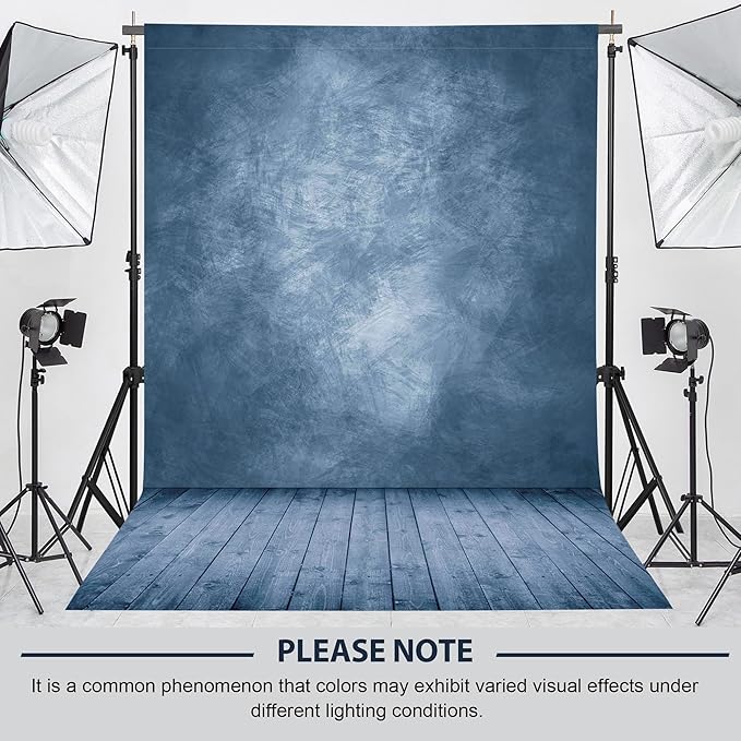 Professional Abstract Portrait Photography Backdrop,Wall with Wood Floor Backdrop for Kids Photography Baby Newborn Cake Smash Photo Shoots Hypoallergenic Fabric Photography Props-Blue-8x10ft,No Stand
