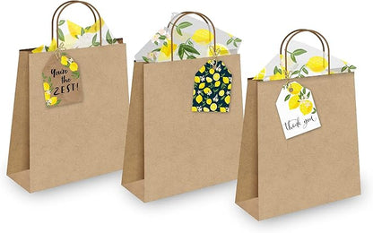 Pro Supply Global 24 Count of 2.5 Inch x 3 Inch Pre Strung Lemons Gift Tag Assorted Printed Designs on Large Cardstock Gift Hang Tags - Ideal to Use on Bags