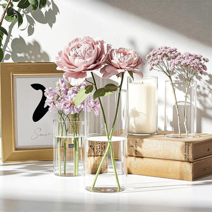 10 Pack Glass Cylinder Vase for Centerpieces, Clear Flower Glass Vases for Wedding Decorations, Hurricane Floating Candle, Holder for Table Centerpiece Wedding Home Décor