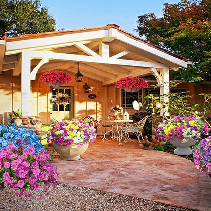 Artificial Outdoor Flowers 16 Bundles Fake Morning Glory Flower Outdoor UV Resistant Plastic Faux Flowers Plants for Decoration Indoor Outdoor Hanging Window Box Planter Home Porch Decor (Blue)