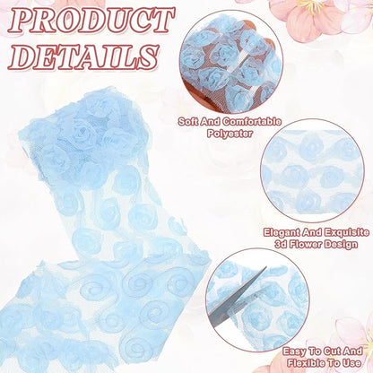 uxcell 2PCS Lace Trim Ribbon, 2.36 inch - 1 Yard 3D Rose Floral Embroidery Ribbons Edge Trimming for Sewing, Wedding Dress, DIY Crafts, Decoration Accessories, Light Blue