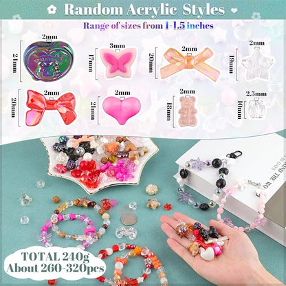 Assorted 400-450PCS Acrylic Beads for Bracelet Making, Flower Bow Candy GummyBear Kawaii Beads,Cute Bead for Jewelry Making DIY Necklace Keychain Phone Charms Christmas Gift(6 Colors)