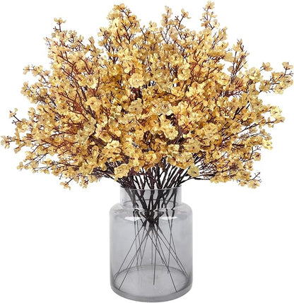 Babys Breath Artificial Flowers, 16 Bundles Gold Real Touch Fake Flowers Silk Flowers for Vase Home Office Wedding Spring Indoor Outdoor Centerpiece Table Party Decorations