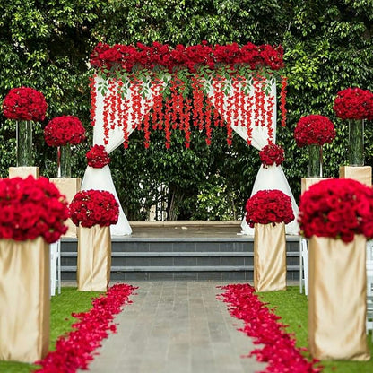 12 Pack Red Wisteria Hanging Flowers, 3.44 Ft Fake Hanging Flowers, Artificial Wisteria Garland Vines for Wedding Room Backdrop Outdoor Patio Garden Decoration