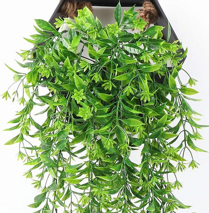 PASYOU Artificial Hanging Plant for Outdoor Decor, Fake Vine Faux Plants Plastic Ivy Leaves Foliage UV Resistant Greenery Flowers Home Garden Indoor Door Wall Wedding Party Decoration - Green 4 Pack