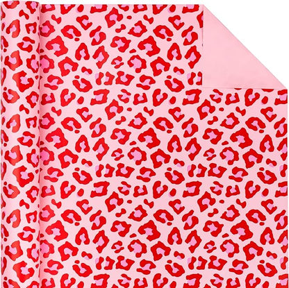 WRAPAHOLIC Reversible Leopard Wrapping Paper - Mini Roll - 17 Inch X 33 Feet - Hot Pink Girls Birthday Wrapping Paper for Birthday, Holiday, Baby Shower